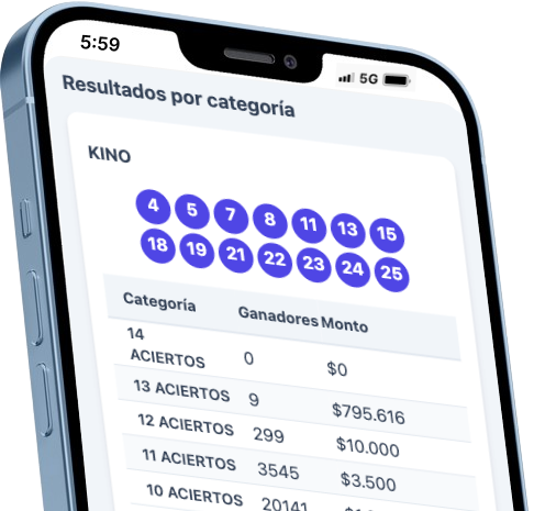 Un celular en primer plano con los resultados de un juego de azar